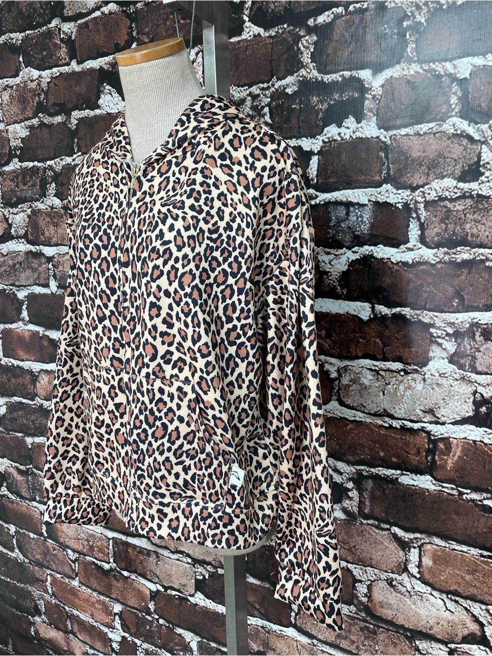 Akimbo Club Sweatshirt Leopard Print Zip-Up Hoodie - Tan Brown Black Medium - Picture 10 of 14